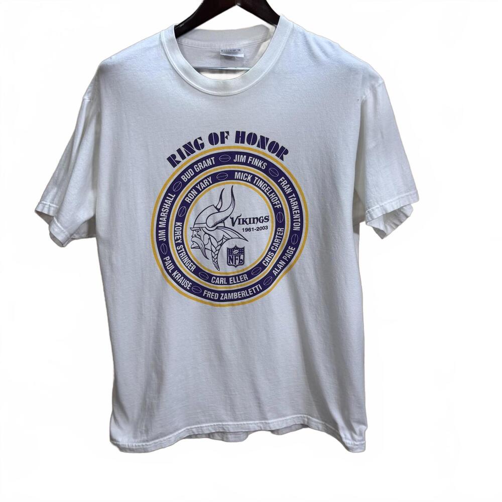 VTG Minnesota Vikings Shirt Mens Large White NFL Football Cris Carter Ring Honor
